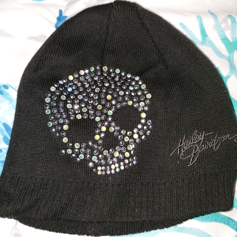 Harley-Davidson Black Hat with Rhinestone Skull Design